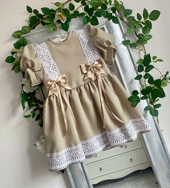 Mary Jane Drop Waist Dress - Beige