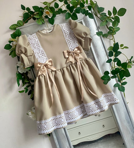 Mary Jane Drop Waist Dress - Beige