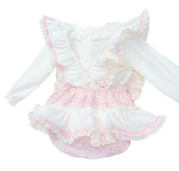 Wee me Baby Girls Pink Floral Frilly Shoulder Romper