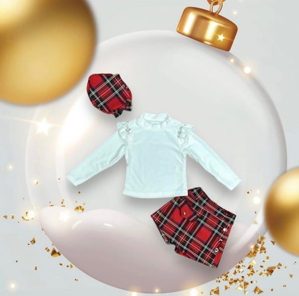 Girls Tartan Skort Set - Red