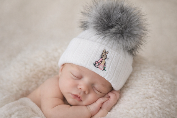 Flopsy Bunny luxury Faux Fur single Pom Hat (Newborn - 24 Month)