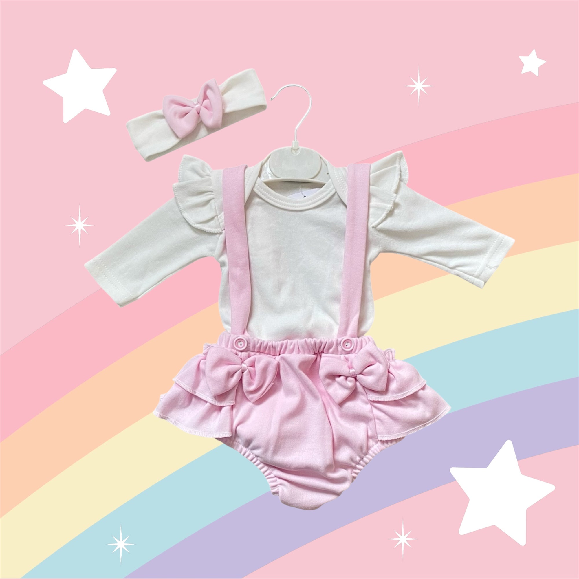 Baby Girl Pink Dungaree Outfit with Headband