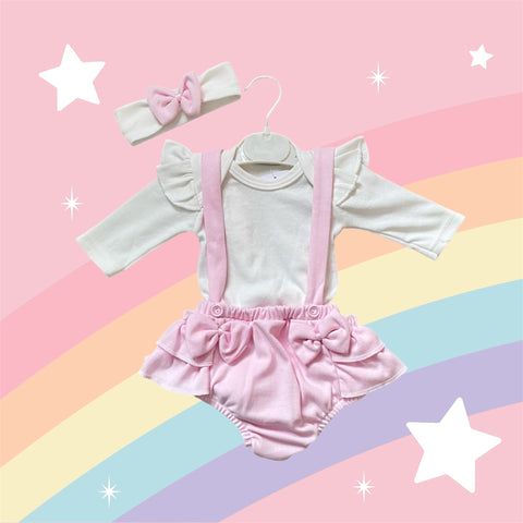 Baby Girl Pink Dungaree Outfit with Headband