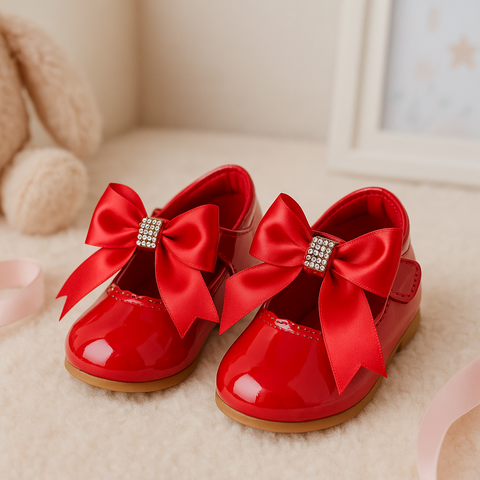 Red Patent Baby Shoes with Satin Bows