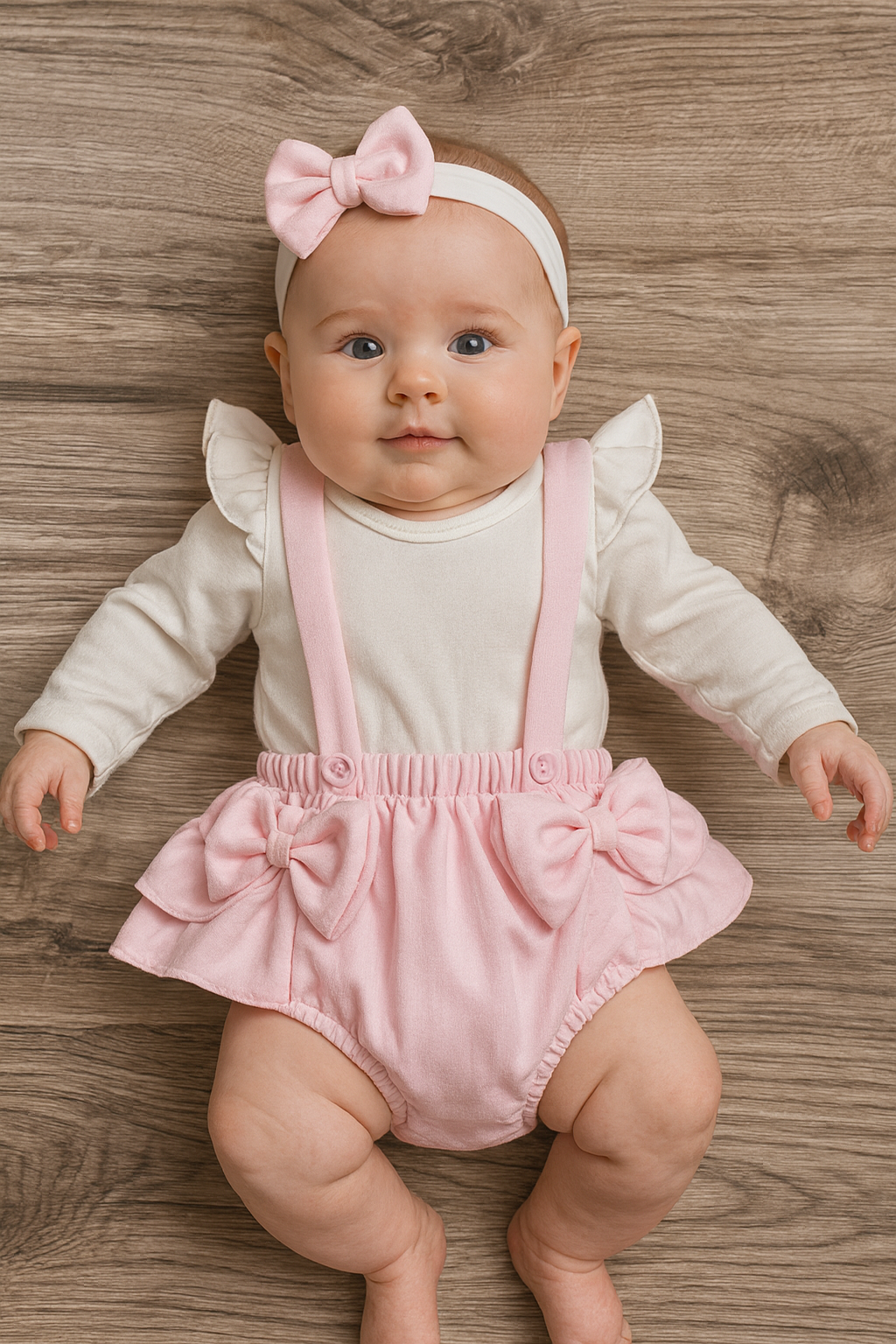 Baby Girl Pink Dungaree Outfit with Headband