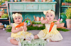 Lemon spanish style Dress with bow & Lace  trim