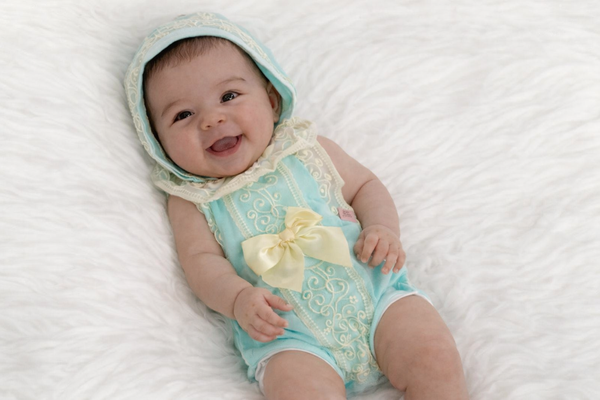 Beautiful Baby Girls ‘Lace Dreams’ Romper Set with Matching Bonnet