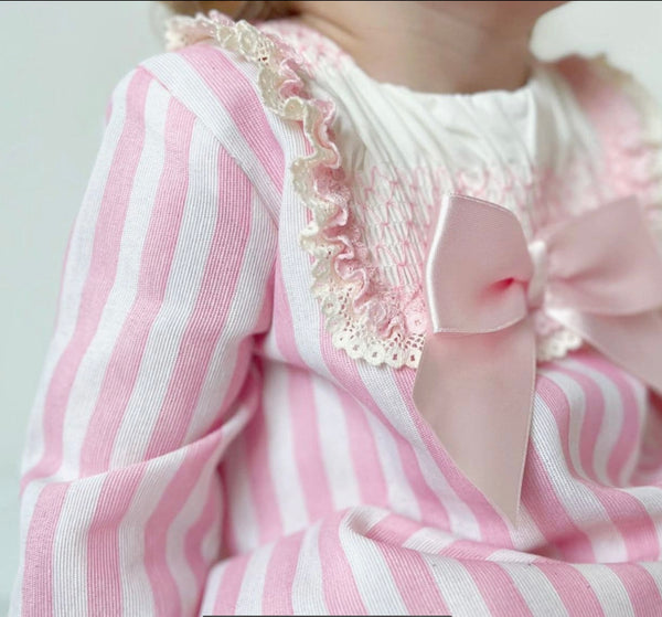 Wee Me Baby Girl Pink Stripe Smocked Romper