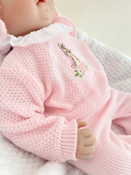 Flopsy Bunny knitted spanish style  Pink Set with bonnet