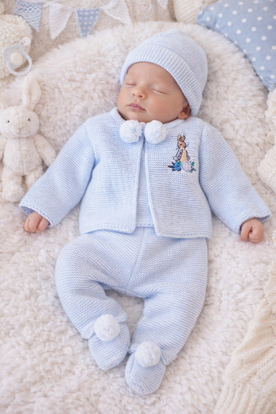 Peter Rabbit Two Piece Pom Pom Outfit pram suit - Blue