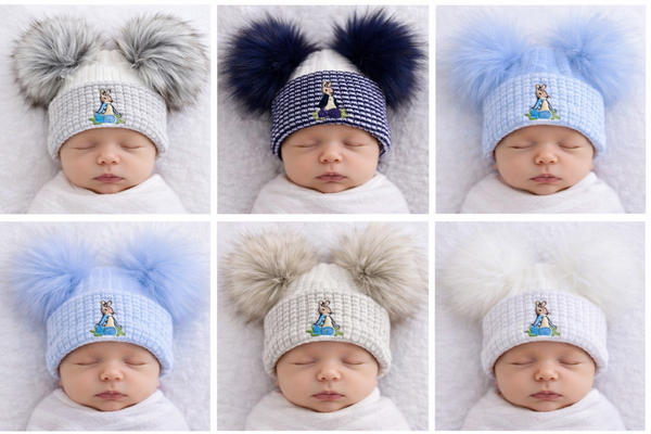 Beatrix potter Peter Rabbit luxury faux  Fur Double  Pom Pom Hat