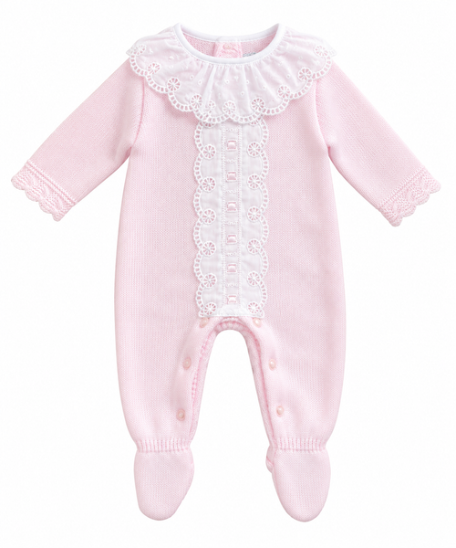 Baby Girls Pink Knitted Lace All-in-One Sleepsuit