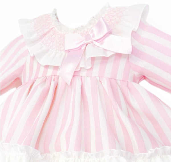 Wee Me Baby Girls Pink Stripe Puffball Dress and Bloomers