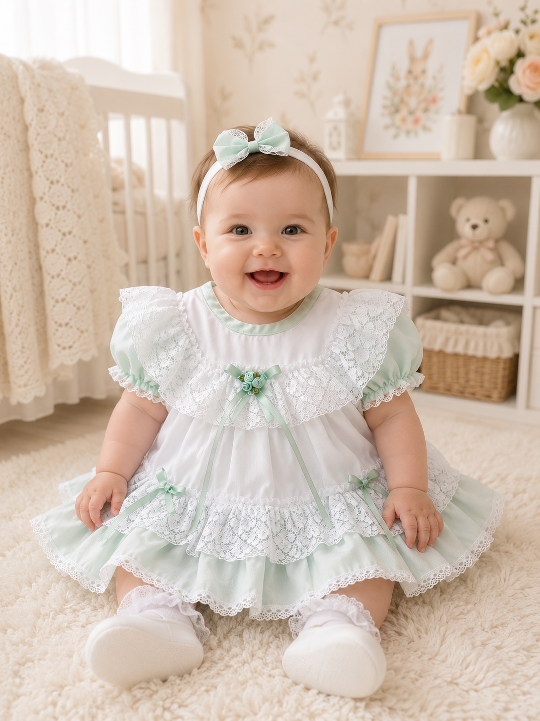mint green infant dress Baby Girls & White Lace Frill – Traditional Occasion – Gillytots Children's Boutique also you can use Red Formal Dresses Online perfect for summer events Size:17