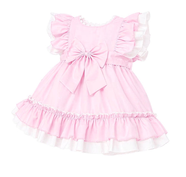 Wee Me Baby Girls Pink Frill Dress with Bow – Traditional Party Dress