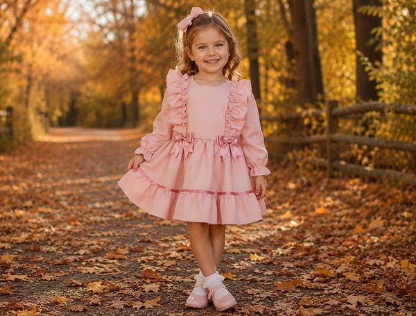 Blush Pink Frill & Bow Girls Dress