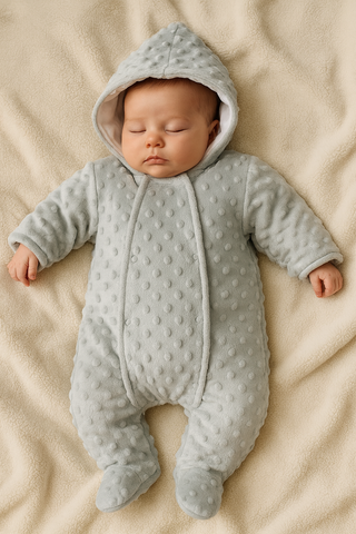 Grey Dimpled Hooded Baby Snowsuit – Newborn