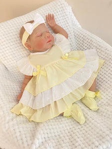 Lemon baby girls frilly layered dress set knickers bloomers headband 