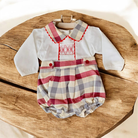 Baby Boys Checked Romper Outfit