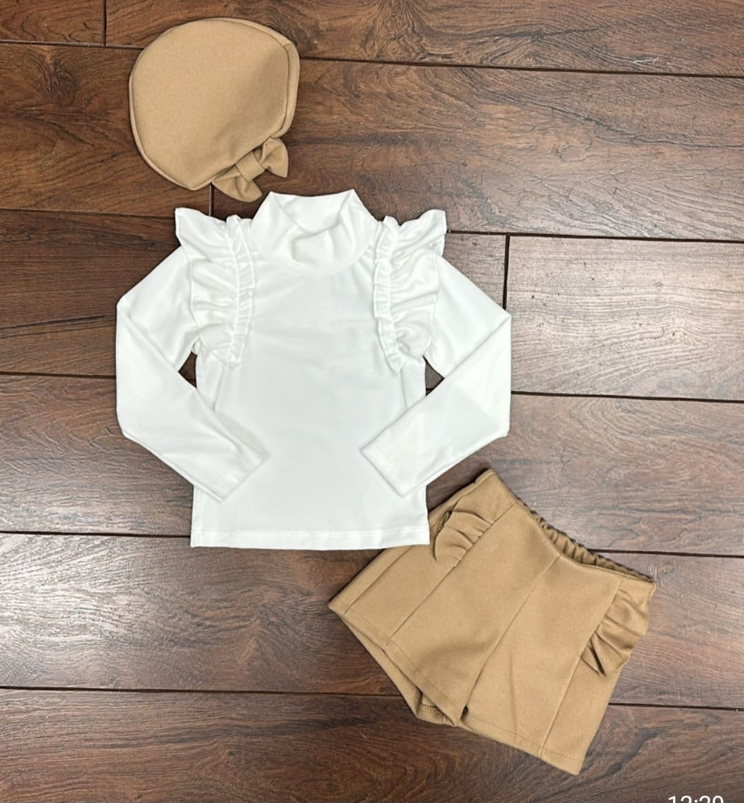 Girls 3pcs Shorts Set - Camel