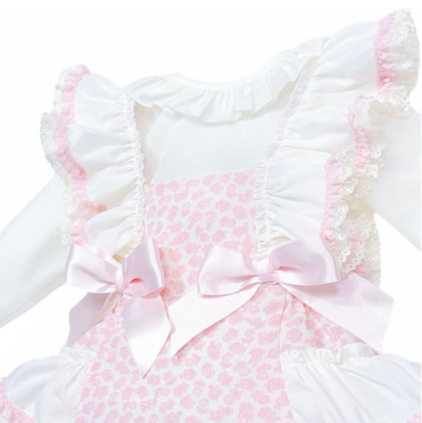 Wee me Baby Girls Pink Floral Frilly Shoulder Romper