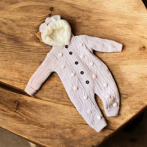 Baby Girls pink Bobble pom snowsuit  Pramsuit