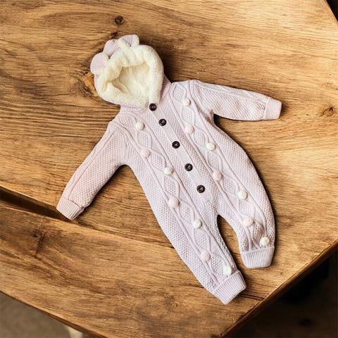 Baby Girls pink Bobble pom snowsuit  Pramsuit