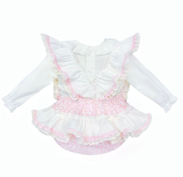 Wee me Baby Girls Pink Floral Frilly Shoulder Romper