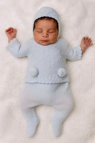 Baby Boys Knitted Pom Set - Blue