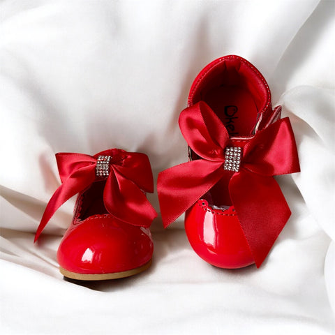Red Patent Baby Shoes with Satin Bows