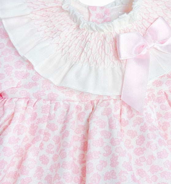 Baby Girls luxury flare dress  Smocked Collar with ribbon  with Bloomers