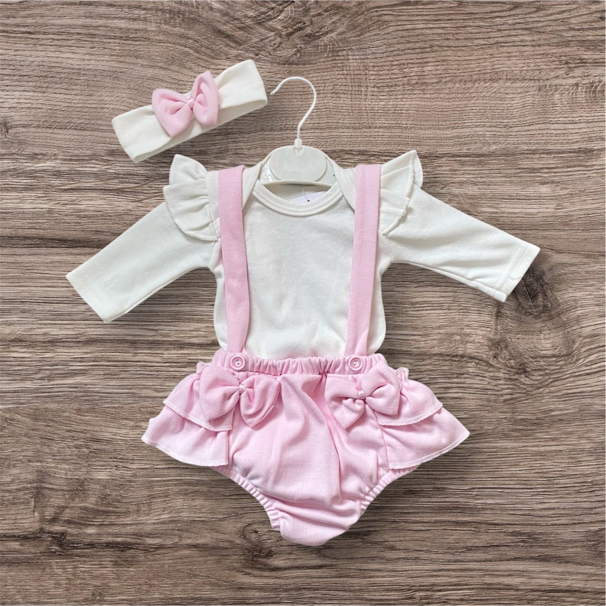 Baby Girl Pink Dungaree Outfit with Headband