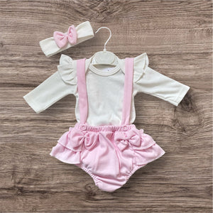 Baby Girl Pink Dungaree Outfit with Headband