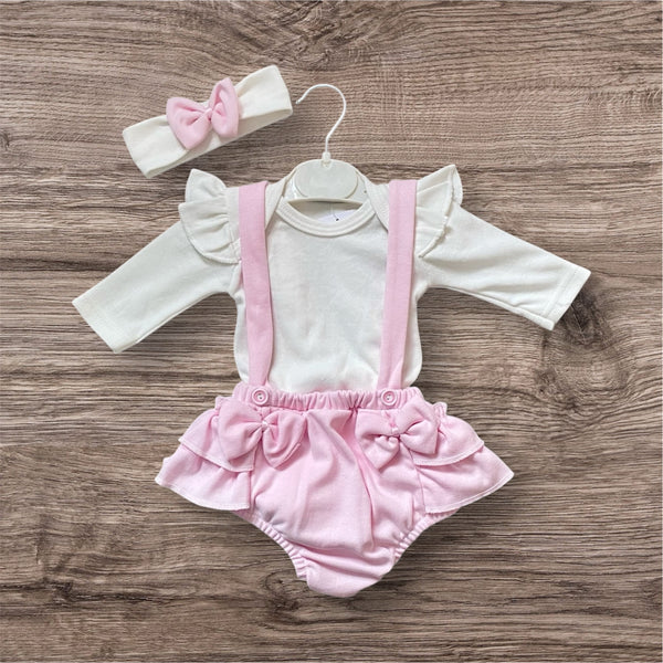 Baby Girl Pink Dungaree Outfit with Headband