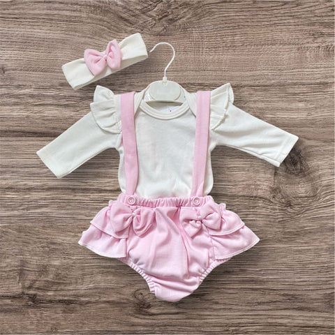 Baby Girl Pink Dungaree Outfit with Headband