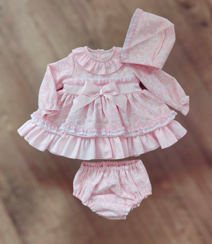 Ceyber Baby Girls Three Piece Pink Frilly Dress Set