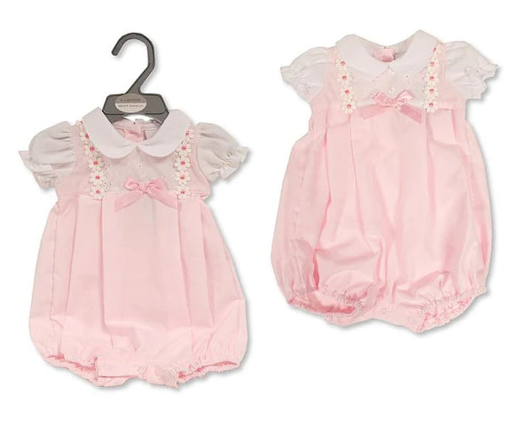 Baby Girls Pink cotton summer spanish  Romper With Bows - Daisy chain