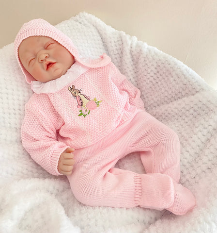 Flopsy Bunny knitted spanish style  Pink Set with bonnet