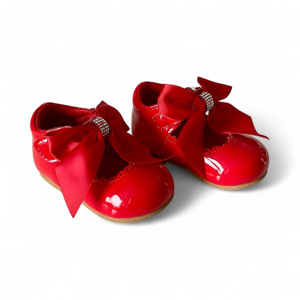 Red Patent Baby Shoes with Satin Bows