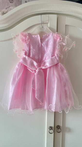 Elegant Baby Girl Pink Lace & Tulle Party Dress with Floral Embellishments