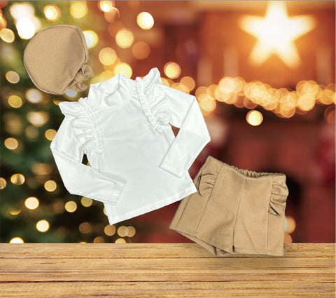 Beige shorts set camel girls outfit 