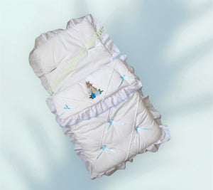 Peter Rabbit Cosy Toes Footmuff Pram Blanket - White With Blue Trim