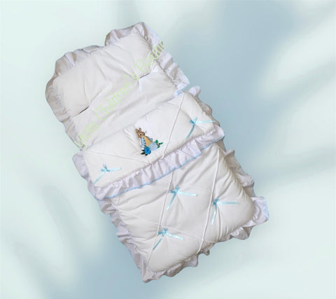 Peter Rabbit Cosy Toes Footmuff Pram Blanket - White With Blue Trim