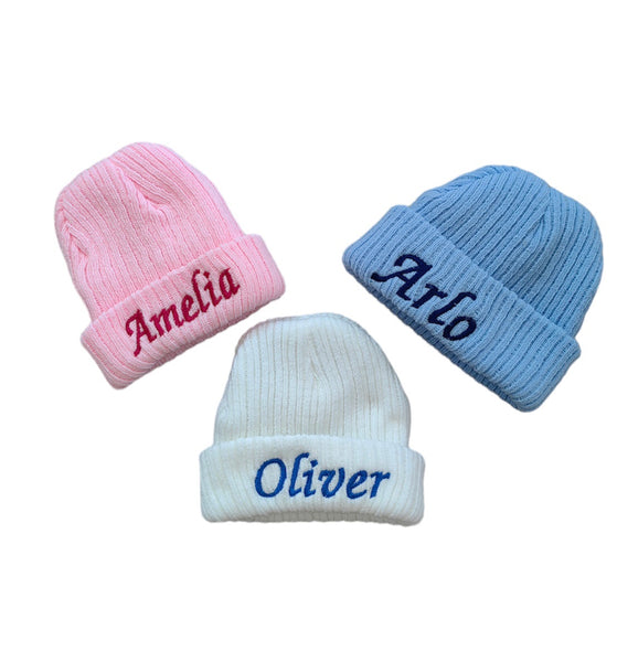 Personalised Newborn Knitted Hats