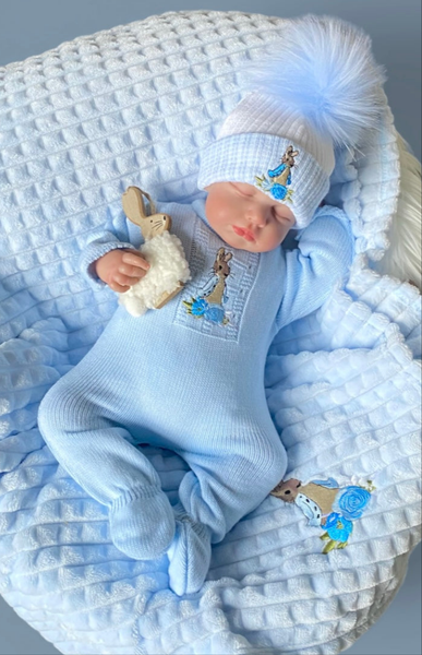 Baby boys Peter Rabbit All in One Knitted Outfit available  in Premature