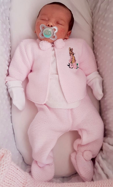 Flopsy Bunny knitted Pom Pom Outfit pram suit