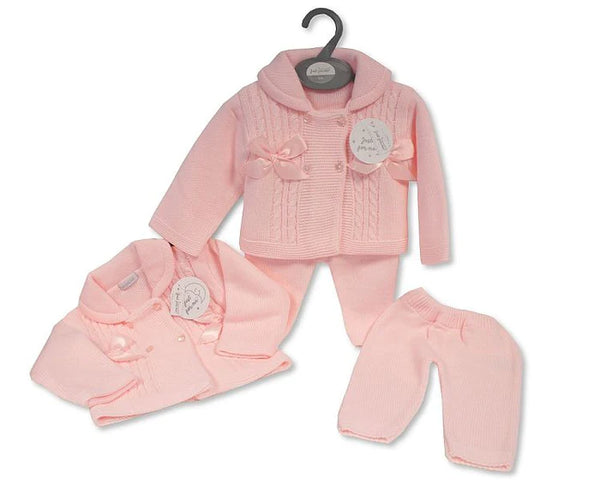 pink two piece baby girls set with bows 