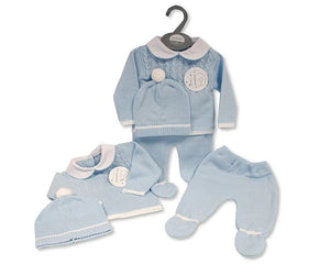Knitted Baby Boys 3 pcs Pram Set with Collar