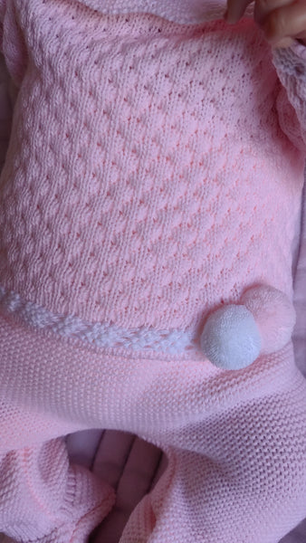 Knitted Baby Girls 3 pcs Pram Set with Pompoms