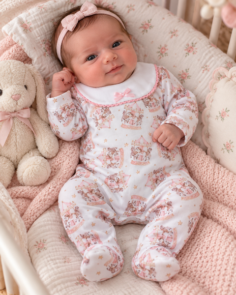 Pink Carousel Dreams Baby Girl Footed Sleepsuit